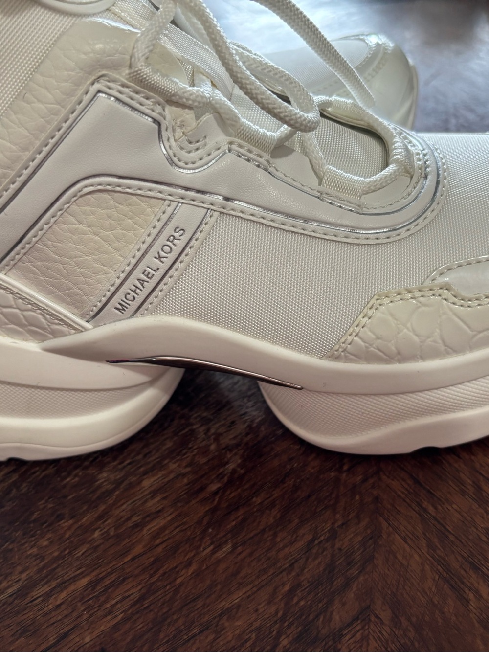 Michael Kors Cream Leather & Mesh Platform Sneakers - Picture 4 of 9